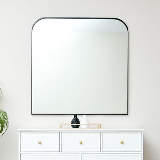 Melody Maison Large Black Curved Square Arched Overmantle Mirror 100cm X 100cm in Jet Black | Size: 100 cm X 100 cm