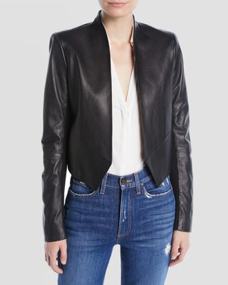 Alice & Olivia Harvey Draped Open-Front Leather Jacket