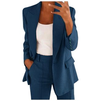 Generic Blazer Suit Set Women Casual Elegant Plain 2 Piece Outfits Ladies Button Dressy Blazer Jacket And Elasticated Waist Trousers Set Spring Summer Women S