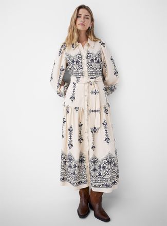 Icone Womens Embroidered belted print maxi shirtdress