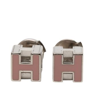 Herm&egrave;s Pre-owned Hermes Palladium Plated and Enamel Cage D H Push Back Earrings Ladies PKD3GQQZG2CPRCNO