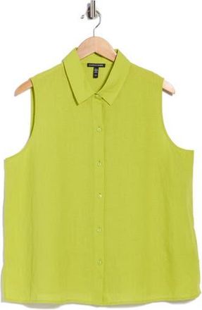 Eileen Fisher Classic Sleeveless Organic Linen Button-Up Shirt in Chartreuse at Nordstrom Rack, Size Xx-Small