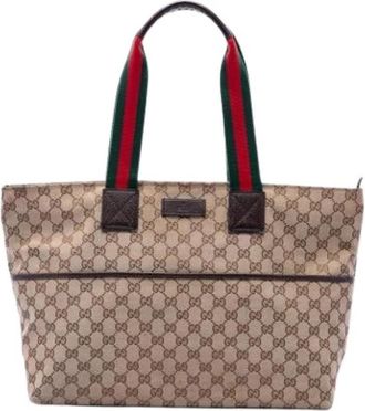 Gucci Pre-owned Canvas Tote Bag - Dames - Vintage Shopper - Beige - ONE Size - Leer - Vintage