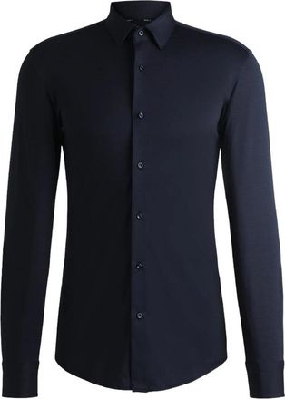 HUGO BOSS Donkerblauw Overhemd - Heren - Casual Overhemden - Blauw - 4XL - Polyester - Overhemden