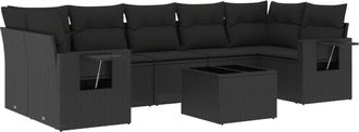 vidaXL Vidaxl - Set De Sof&aacute;s De Jard&iacute;n 8 Piezas Y Cojines Rat&aacute;n Sint&eacute;tico Negro