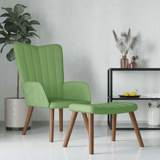 vidaXL Sill&oacute;n De Relax Con Taburete De Terciopelo Verde Claro Vidaxl