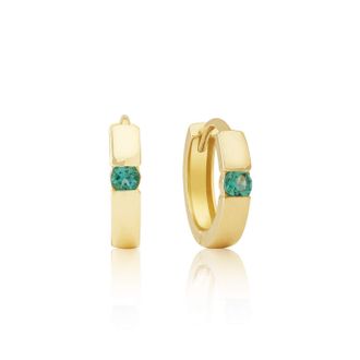 MAX + STONE 14k Yellow or White Gold Small Round Gemstone Huggie Hoop Earrings