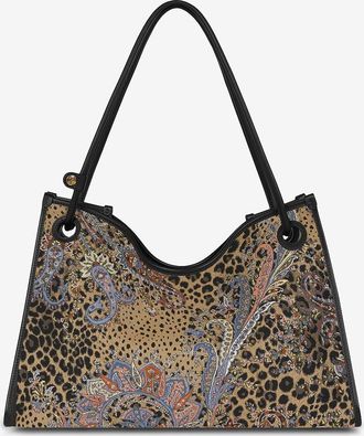 Etro Trapezf&ouml;rmige Handtasche aus Canvas mit Animalprint