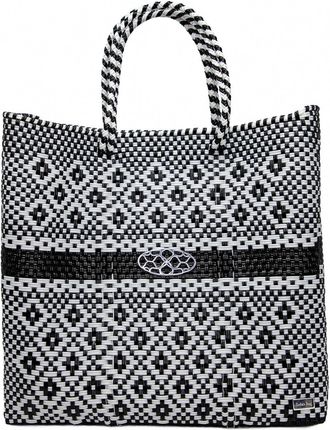 Lola's Bag Womens Medium Handmade Aztec Striped Regular Strap Tote Bag In Black/white