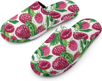 Generic Fresh Raspberries Strawberries Warm Mens Slippers Slip On Soft Fleece House Shoes Winter Indoor Outdoor