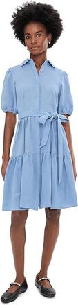Calvin Klein Puff Sleeve Self Tie Tencel Ruffled Aline Womens Dress Bayou : 14, Polyester/Tencel