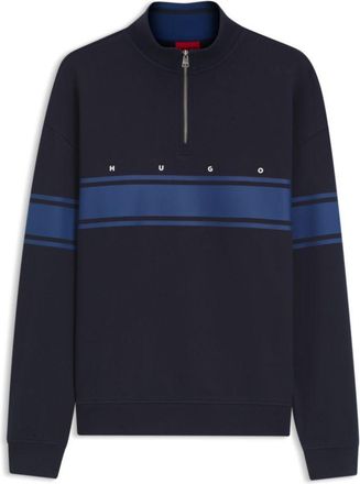 HUGO BOSS Zipper neck cotton sweatshirt with printed stripes