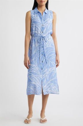 Cloth & Stone Print Tie Waist Sleeveless Midi Shirtdress in Coastal Bloom at Nordstrom, Size X-Small