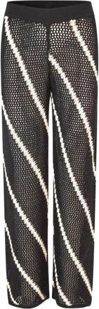 Sams&oslash;e & Sams&oslash;e Gestreept Gebreide Broek met Rechte Pijpen - Dames - Straight fit broeken - Zwart - XS - Katoen - Broeken