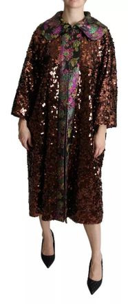 Dolce & Gabbana Womens Multicolor Sequined Long Coat Jaquard Jacket Nylon Clothing