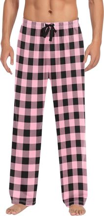 Generic Mens Plaid Pajama, Tartan PJs Bottoms Mens Gingham Pyjama Bottoms Flannel PJ Nightwear Checked Sleepwear Casual Trousers Lounge Pants with Pocket Pink