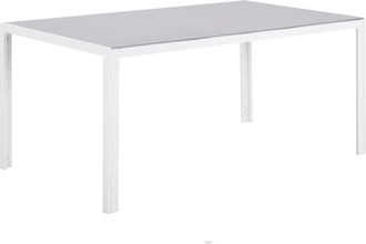 Beliani Mesa De Comedor De Jard&iacute;n Con Tablero De Vidrio Templado Gris Y Estructura De Aluminio Blanco 160 X 90 Cm Catania