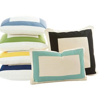 Ballard Designs Bordered Sunbrella Outdoor Pillow Cover - Cornflower/White 12 x 20 - Ballard Designs