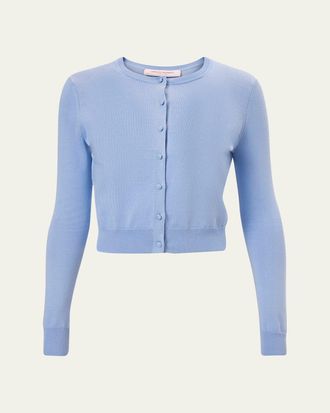 Carolina Herrera Silk-Cotton Crewneck Cardigan