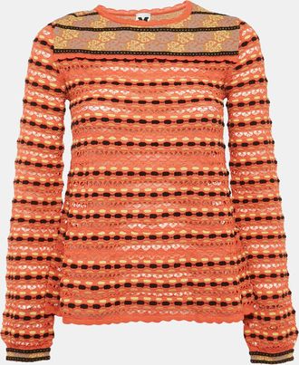M Missoni Orange Pointelle Knit Long Sleeve Top