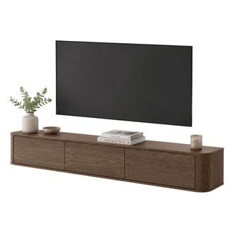 Dmora Mueble Para Tv Kahate, 3 Cajones, Un Estante, 3 Compartimentos, 200x34x28h Cm, Color Nogal Marr&oacute;n
