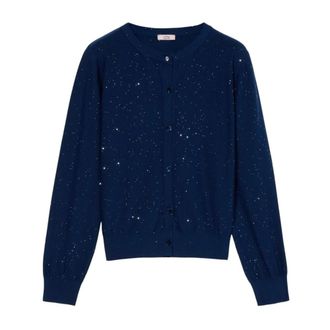 Oltre Truien & Vesten, Dames, Blauw, XL, Pailletten, Kort Vest met Pailletten