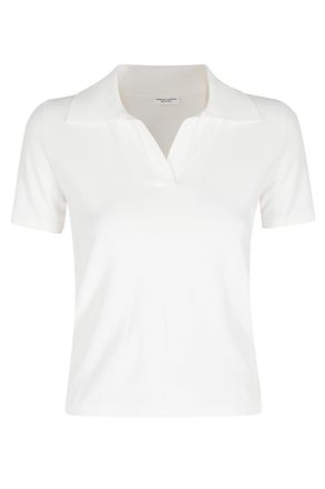 Roberto Collina Ecru Polo V-Neck Ribbed-Trim Viscose Polo Shirt