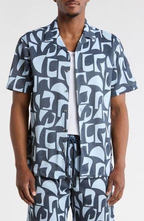 T.R. Premium Abstract Print Camp Shirt in Blue Finch at Nordstrom Rack, Size Xxx-Large