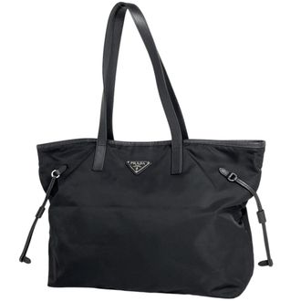Prada Black Nylon Leather Tote Bag (Pre-Owned)