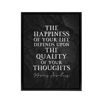 Artery8 Marcus Aurelius Happiness Slate Quote Framed Canvas Wall Art Print in Grey | Size: W24 x H32