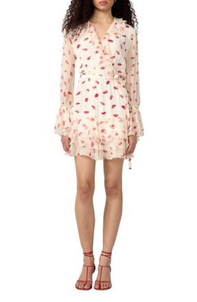 Diane Von F&uuml;rstenberg Marianne Lip Print Ruffle Trim Minidress in Bisous Bisous Cloud Ivory at Nordstrom, Size X-Large