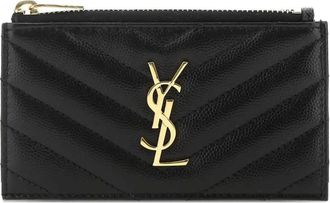 Saint Laurent Cassandre pasjeshouder met rits - Zwart