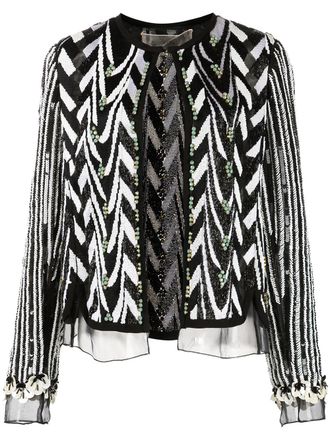 Giambattista Valli bead-embroidered sequin zigzag jacket - women - Silk/Silk/glass/Crystal - 42 - Black