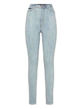 Philipp Plein crystal-embellished jeans - women - Cotton/Elastomultiester/Elastane - 27 - Blue