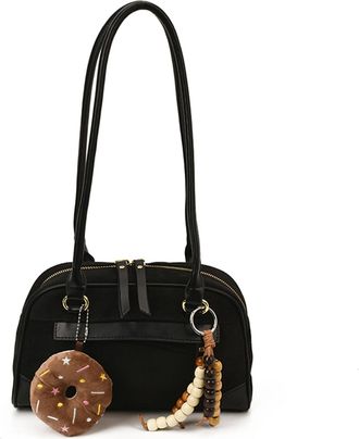 Generic Faux Suede Shoulder Bag Large Capacity Tote Bag Bag for Women (Black)