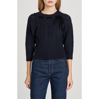 Wayf x Sara Walker Miranda Velvet Pointelle Sweater in Navy at Nordstrom Rack, Size Medium