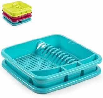 Trade Shop Trade Shop - Scolapiatti Quadrato In Plastica Colorata Con Porta Posate Accessorio Cucina