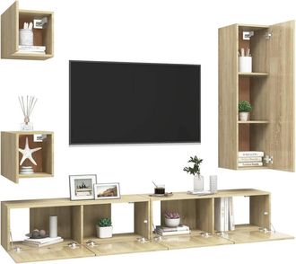 Berkfield Home Practical 5 Piece TV Cabinet Set Sonoma Oak Engineered Wood in Light Tan