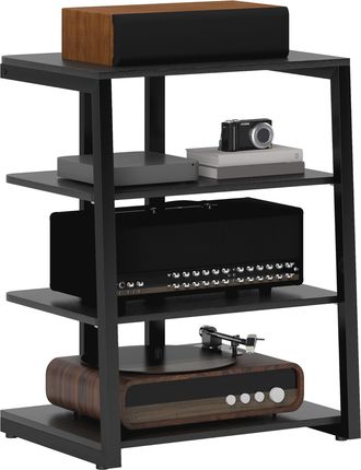 HOMCOM HiFi Rack Stand W/ Power Strip Rack 4-Tier Record Player Stand Black | TJ Hughes