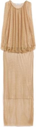 Max Mara Mesh Jurk met All-Over Strass - Dames - Avondkleed - Geel - L - Polyester - Kleedjes