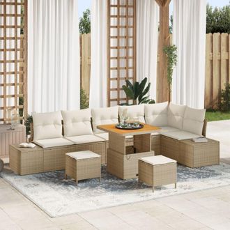 vidaXL Conjunto De Sof&aacute; De Jard&iacute;n Con Coj&iacute;n 9 Pcs Beige Y Crema Vidaxl