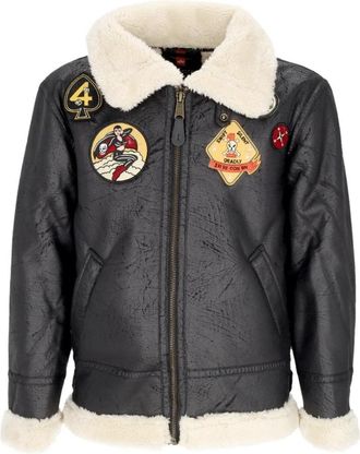 Alpha Industries Aviator Style Eco-lederen jas met bont - Heren - Jassen - Zwart - M - Leer - Jassen