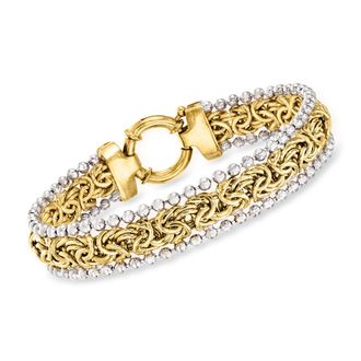 Ross-Simons 18kt Gold Over Sterling Byzantine Beaded-Edge Bracelet With Sterling Silver