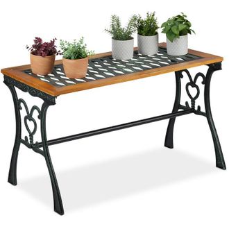 Relaxdays Relaxdays rectangular garden table, outdoor, vintage design, patio, wood & cast iron, black/brown