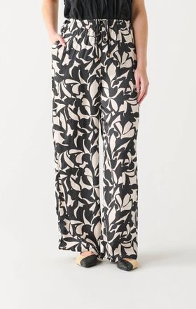 Dex Clothing High Waist Wide Leg Satin Pant In Black/cream Floral