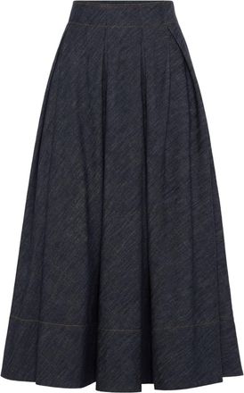 Brunello Cucinelli pleated denim midi skirt - women - Cotton - 50 - Blue