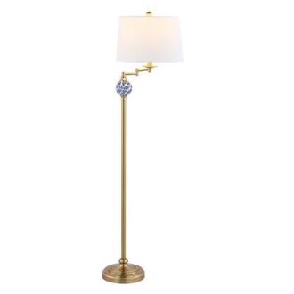Jonathan Y Designs Aveiro Classic Midcentury Iron LED Floor Lamp in Brass Gold/blue at Nordstrom