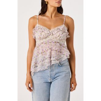 ASTR the Label Zissel Asymmetric Babycoll Camisole in Purple Floral at Nordstrom, Size X-Small