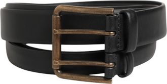 Dolce & Gabbana Black Double Strap Leather Brass Buckle Mens Belt