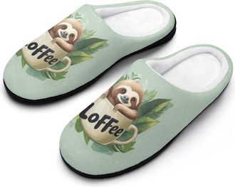 Generic Sloth Coffee Sloffee Mens Slippers Slip On Comfortable Fleece Cotton House Shoes Winter